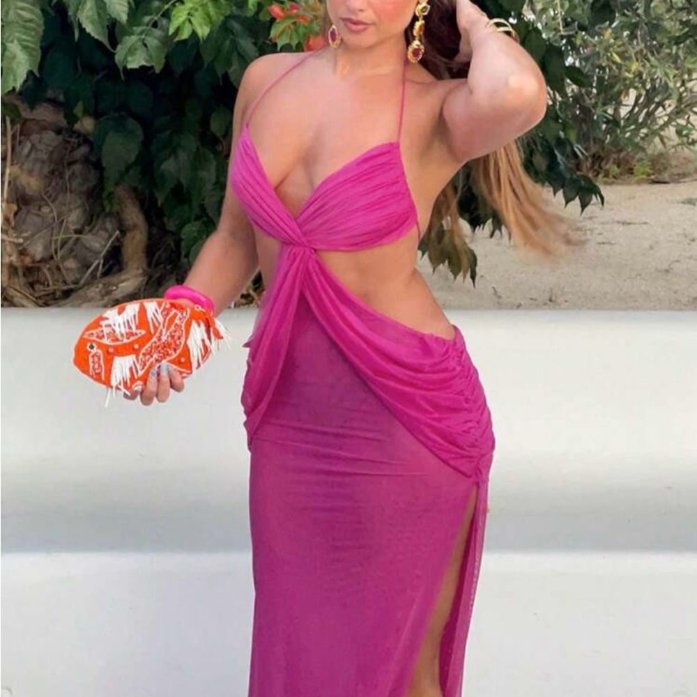 Elegant Pink Halter  Dress